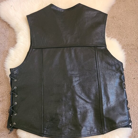 UNIK Premium Black Leather Biker Vest - Picture 8 of 13